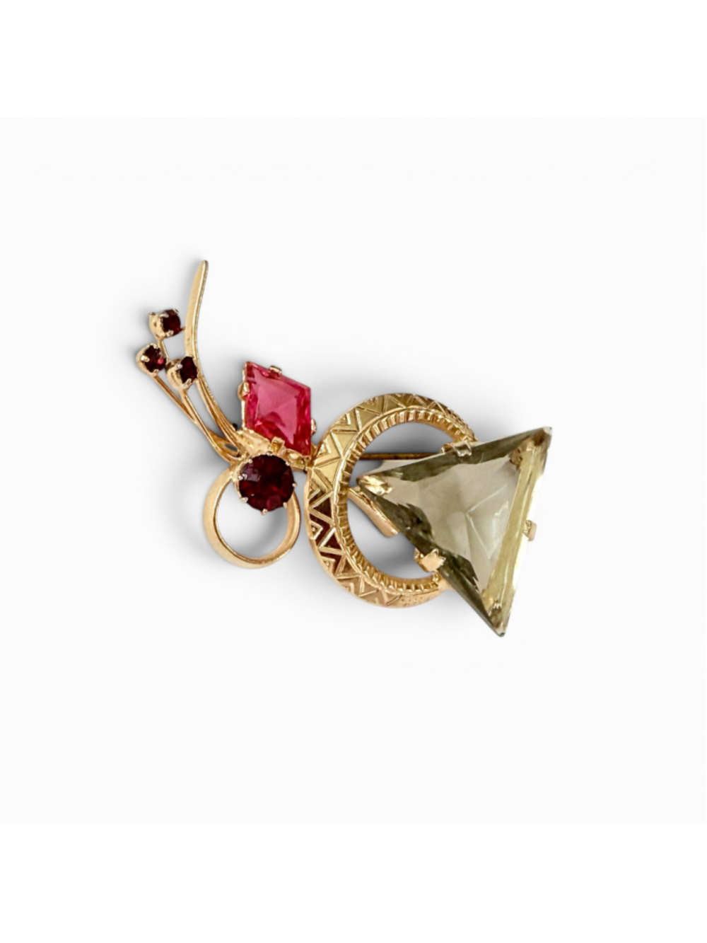 Vintage Austrian Brooch 1940s, Large Smoky Gray Glass Rhinestone Pin, Pink Ruby - Picture 4 of 8